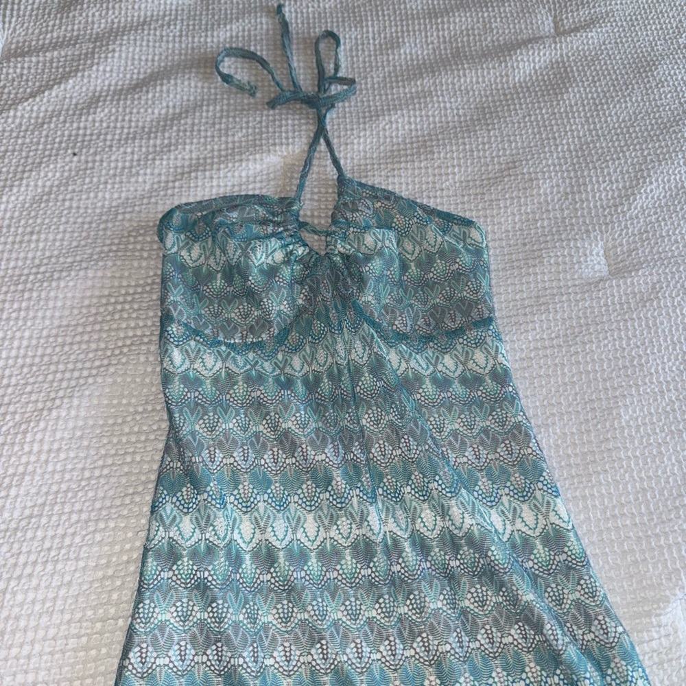 Wild Fable Teal and White Halter Top